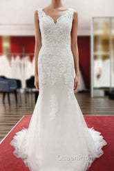 Long Mermaid Lace Sweetheart Open Back Wedding Dresses with Appliques Lace