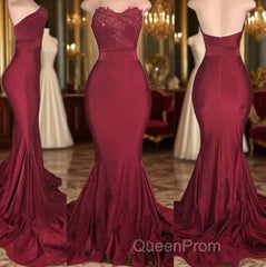 Long Mermaid Strapless Burgundy Evening Prom Dresses