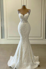 Long Mermaid Sweetheart Appliques Lace Wedding Dresses With Detachable Train