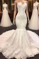 Long Mermaid Sweetheart Appliques Lace Wedding Dresses