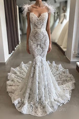 Long Mermaid Sweetheart Beading Appliques Lace Wedding Dresses