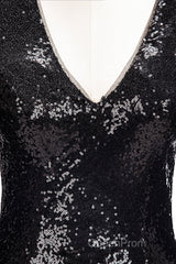 Long Mermaid V-Neck Black Sequins Evening Prom Dresses with Sleeves