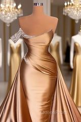 Long One Shoulder Evening Prom Dresses Beaded Mermaid Pageants Gowns With Court Train
