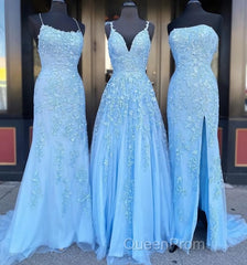 Long Evening Prom Dresses with Applique,8th Graduation Dresses School Dance Sky Blue Formal Dresses