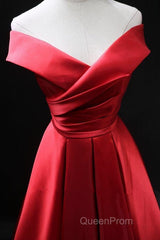 Long Red Satin Evening Prom Dresses Off The Shoulder Evening Gowns