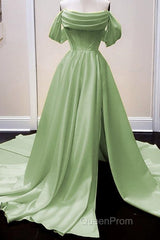 Long Satin Corset Evening Prom Dresses Off The Shoulder Side Split