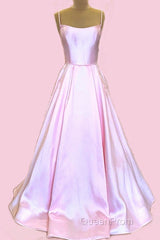 Long Satin Evening Prom Dresses Spaghetti Straps Strapless