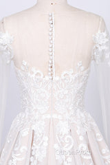 Long Sleeve Appliques Lace Tulle A-line Wedding Dresses