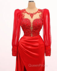 Long Sleeve Mermaid Applqiue Dresses With Slit