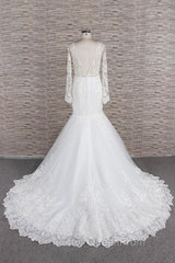 Long Sleeve Mermaid Sweetheart Appliques Lace Backless Wedding Dresses