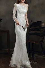 Long Sleeve Sequin Champagne Evening Prom Dresses