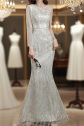 Long Sleeve Sequin Champagne Evening Prom Dresses