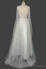 Long Sleeves Gradient Tulle Prom Dresses Floor Length Party Dresses