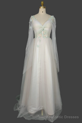 Long Sleeves Gradient Tulle Prom Dresses Floor Length Party Dresses