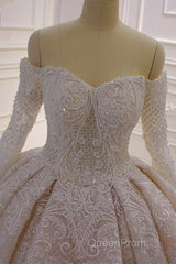 Long Sleevess Ball Gown Off the shoulder Sequins Wedding Dresses