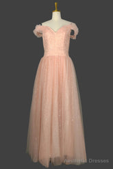 Long Straps A-line Prom Dresses Tulle Off Shoulder Evening Dresses