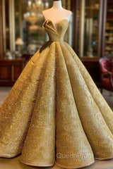 Long Wedding Dresses, Gold Evening Prom Formal Evening Dresses