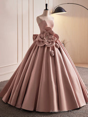 Pink Strapless Satin Long Prom Dress, Beautiful A-Line Evening Dress