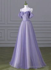 Lovely A-line Light Purple Tulle Beaded Long Party Dress, Light Purple Prom Dress