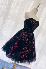 Lovely Black Sweetheart Short Homecoming Dresses, Black Evening Prom Dresses
