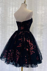 Lovely Black Sweetheart Short Homecoming Dresses, Black Evening Prom Dresses