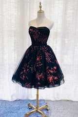 Lovely Black Sweetheart Short Homecoming Dresses, Black Evening Prom Dresses