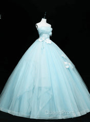 Lovely Blue Tulle Long Sweet 16 Dresses, Blue Tulle Formal Dresses Party Dresses
