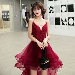 Lovely Dark Green High Low Chic Party Dresses Evening Prom Dresses, V-Neckline Straps Homecoming Dresses