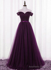 Lovely Dark Purple Tulle V-neckline Prom Dress , Long Bridesmaid Dress