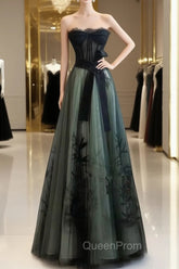 Lovely Green And Black Sweetheart Long Evening Dresses, A-Line Evening Prom Dresses Party Dresses