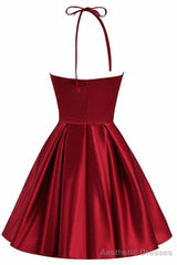 Lovely Halter Short Prom Dress, Homecoming Dresses , Satin Formal Dress