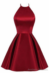 Lovely Halter Short Prom Dress, Homecoming Dresses , Satin Formal Dress