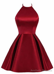 Lovely Halter Short Prom Dress, Homecoming Dresses , Satin Formal Dress
