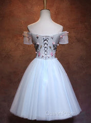 Lovely Light Blue Tulle Knee Length Homecoming Dresses, Cute Floral Party Dresses
