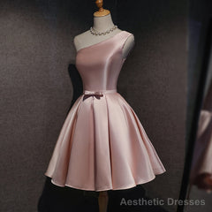 Lovely Pink Satin Short Homecoming Dresses Party Dress, Pink Short Prom Dress