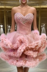 Lovely Pink Sweetheart Beaded Short Cocktail Dresses, Pink Homecoming Dresses Party Dresses