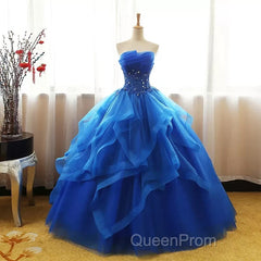 Lovely Royal Blue Tulle Evening Prom Dresses, Blue Sweet 16 Dresses