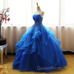 Lovely Royal Blue Tulle Evening Prom Dresses, Blue Sweet 16 Dresses