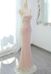 Lovely Sequins Mermaid V-Neckline Straps Party Dresses, Sequins Long Formal Dresses