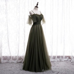 Lovely Simple Off Shoulder Straps Long Tulle Party Dresses, Simple Formal Dress Prom Dress