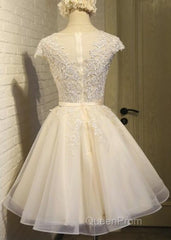 Lovely Tulle Light Champagne Short Evening Prom Dresses, Homecoming Dresses , Formal Dresses, Evening Prom Dresses