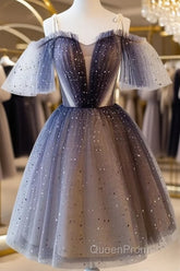 Lovely Tulle Offshoulder Short Evening Prom Dresses, Lace Up Homecoming Dresses