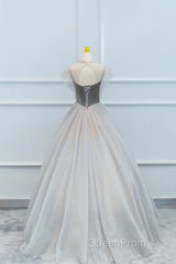 Lovely Velvet And Tulle Floor Length Evening Prom Dresses, Gray A-Line Formal Evening Dresses