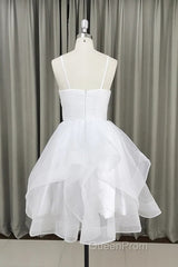 Lovely White Tulle V-Neck Short Party Dresses,Homecoming Dresses