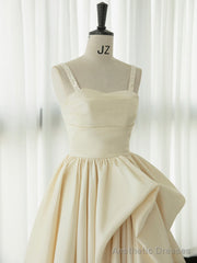 Irregular Champagne Tea Length Prom Dress, Simple A-Line Evening Party Dress