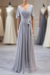 Simple V Neck Chiffon Long Evening Prom Dresses, Bridesmaid Dresses