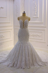 Luxurious 3D Lace Applique High Neck Tulle Mermaid Wedding Dresses