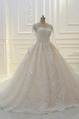 Luxurious Ball Gown Long Sleevess Lace Applqiues Beadings Wedding Dresses