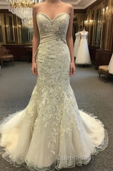 Luxurious Beaded Sweetheart Mermaid Court Train Wedding Dresses Lace Embroidery