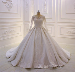 Luxurious White Long Sleevess Appliques Beadings Wedding Dresses